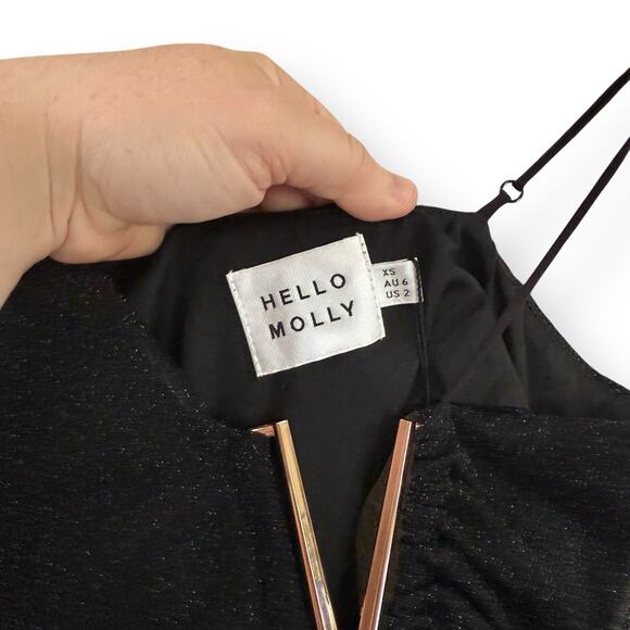 NWT HELLO MOLLY Tempting Decision Mini Dress Black Glitter Size XS Side Cutout - Picture 6 of 13